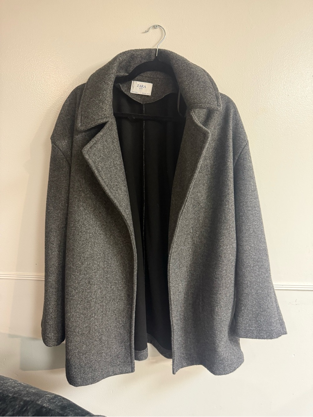 Zara Charcoal Gray Wool-Blend Open Front Coat